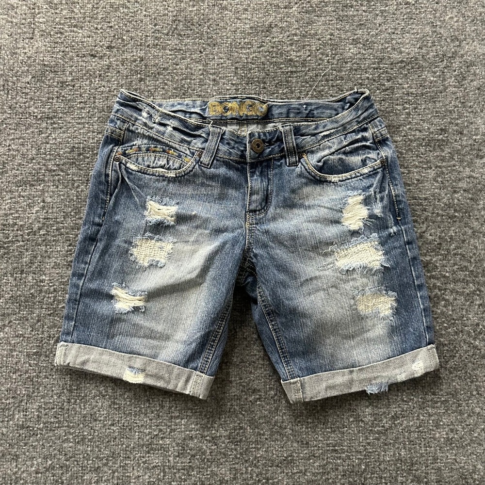 Bongo Denim Shorts Womens Size 5 Blue Distressed Ripped Cotton Cuffed Casual